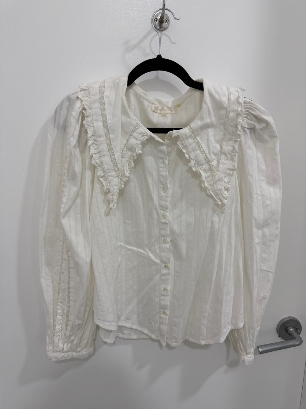 LoveShackFancy Ivory Ruffled Collar Button-Down Blouse